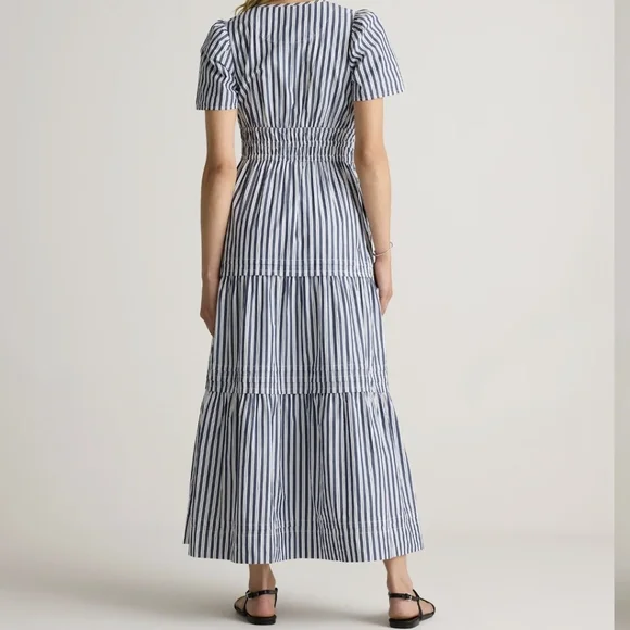 Quince 100% Organic Cotton Poplin Tiered Maxi Dress in Hudson Stripe, Small - Picture 5 of 13